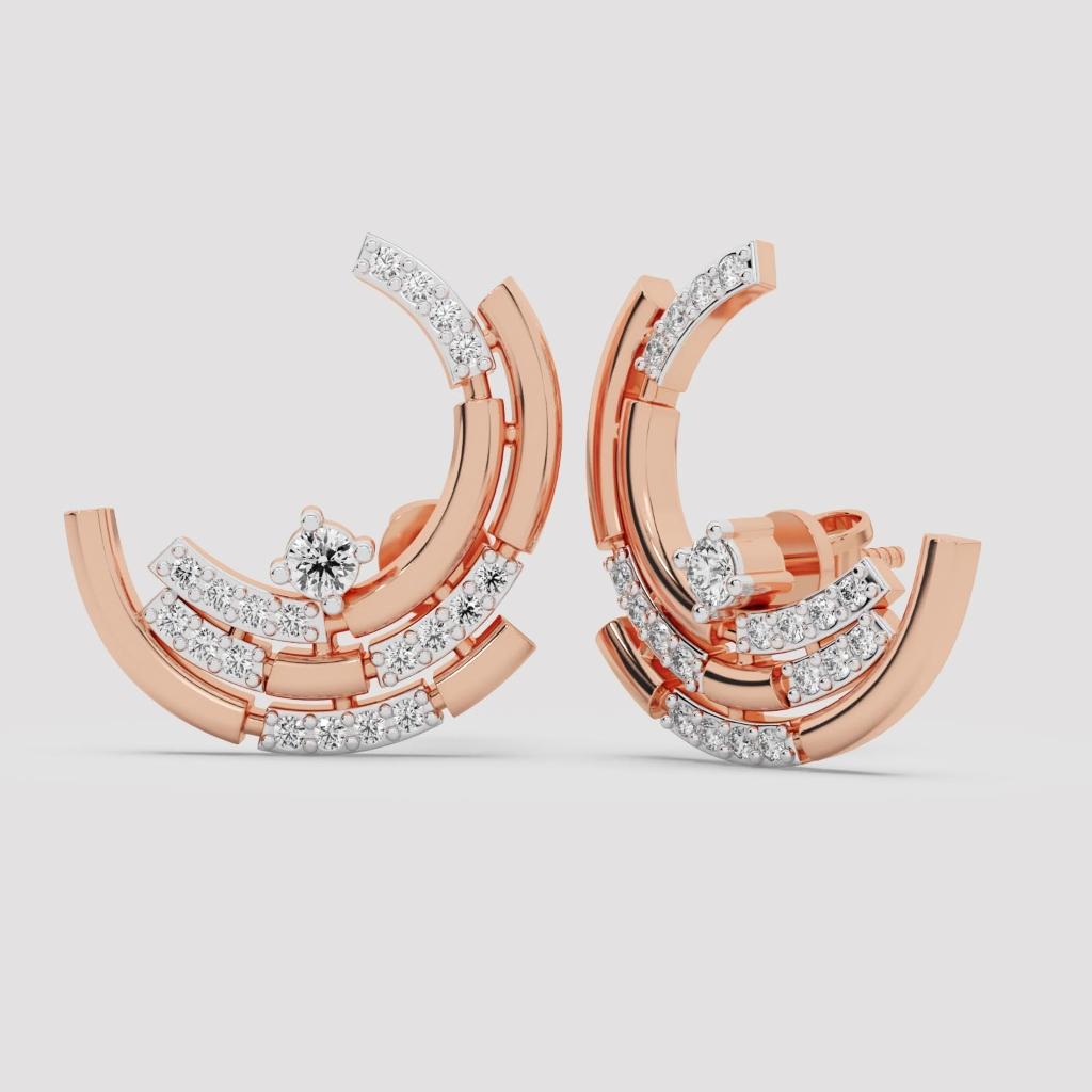 Round Diamond Curved Arc Studs