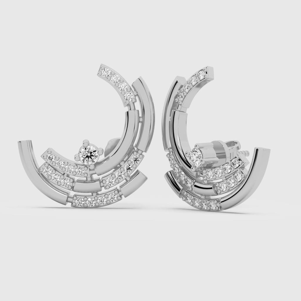 Round Diamond Curved Arc Studs